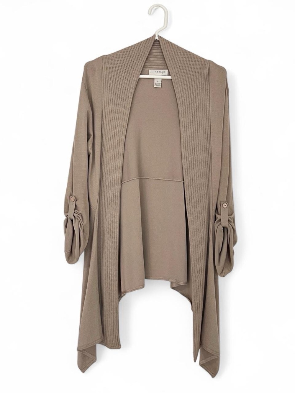 Kenar Taupe Open-Front Drape Cardigan